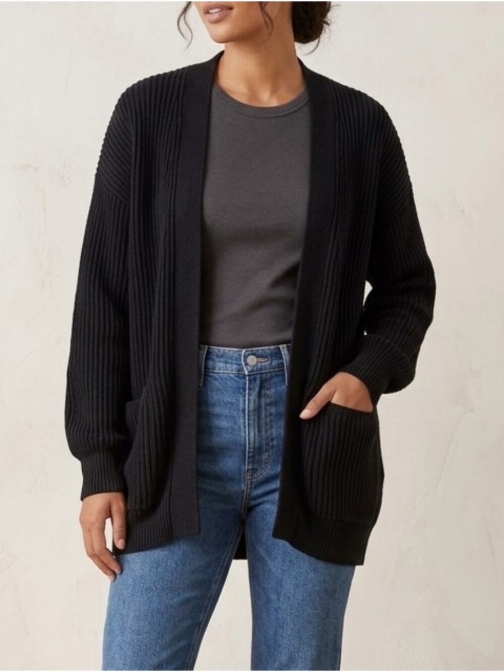 Quince NWT Organic Cotton Oversized Open Cardigan with Front Deep Pockets size 2